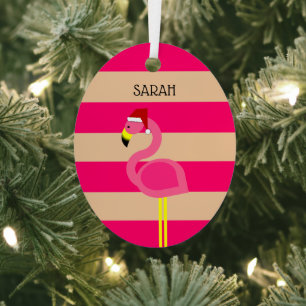 Flamingo Pink Strip Tropische Kerstmis Metalen Ornament