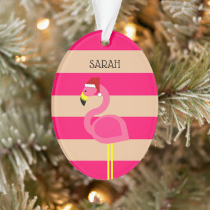 Flamingo Pink Stripe Tropische Kerstmis Ornament