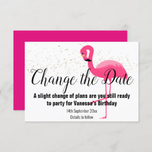 FLAMINGO PINK VERANDERT DE DATUM White RSVP Card