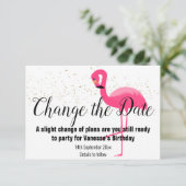 FLAMINGO PINK VERANDERT DE DATUM White RSVP Card Kaartje (Staand voorkant)