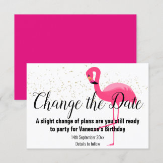 FLAMINGO PINK VERANDERT DE DATUM White RSVP Card Kaartje