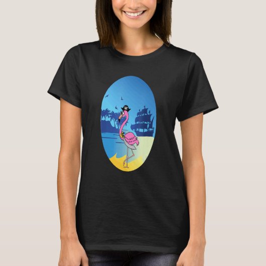 Flamingo Pirate Buccaneer Sea T-shirt (Voorkant)