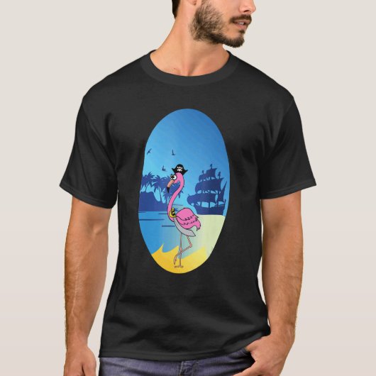 Flamingo Pirate Buccaneer Sea T-shirt (Voorkant)