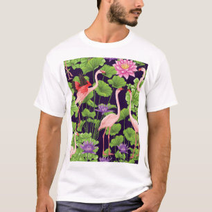 Flamingo, planten, zwarte achtergrond. t-shirt