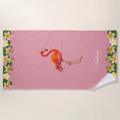 Flamingo & Plumeria Flowers op Roos Gold Pink Strandlaken (Voorkant)