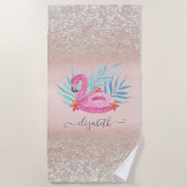 Flamingo Pool Float Glitter Bokeh Strandlaken (Voorkant)
