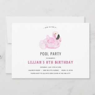 Flamingo Pool Party Birthday Invitation Kaart
