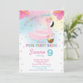 Flamingo Pool Party Birthday Invitation Kaart (Staand voorkant)