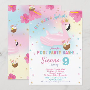 Flamingo Pool Party Birthday Invitation Kaart