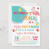 Flamingo Pool Party Birthday Invitation Kaart (Voorkant)