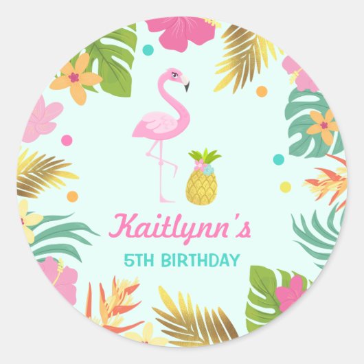 Flamingo Pool Party Favor Label Sticker Seal (Voorkant)