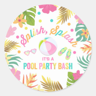 Flamingo Pool Party Favor Label Sticker Seal