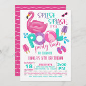 Flamingo Pool Party Invitation Kaart (Voorkant / Achterkant)