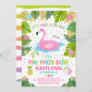 Flamingo Pool Party Invitation Tropical Flamingo Kaart