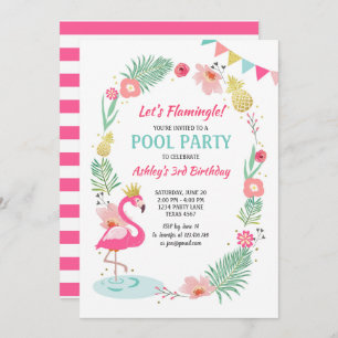 Flamingo Pool party nodiging Tropical Birthday Kaart