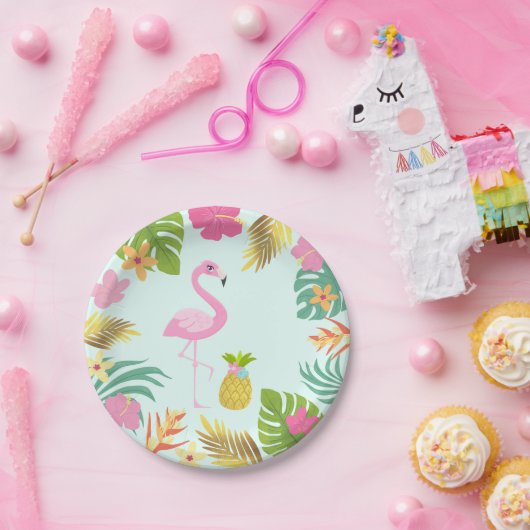 Flamingo Pool Party Paper Tropical Pool Party Papieren Bordje (Feest)