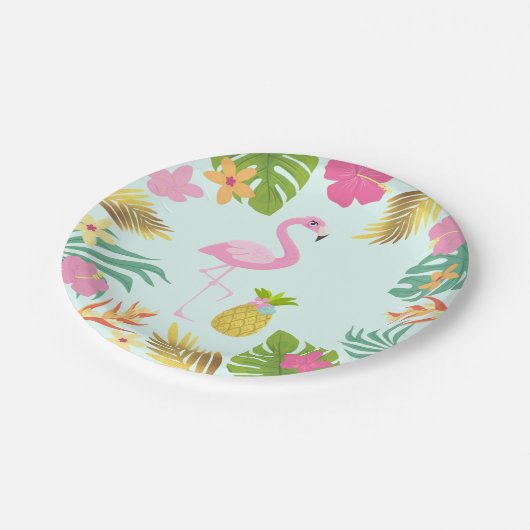 Flamingo Pool Party Paper Tropical Pool Party Papieren Bordje (Gekanteld)