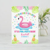 Flamingo Pool Party Tropical Birthday Invitation Kaart (Staand voorkant)