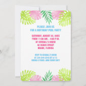 Flamingo Pool Party Tropical Birthday Invitation Kaart (Achterkant)
