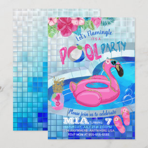 Flamingo Pool Party, Tropical    BirthdayPink Kaart