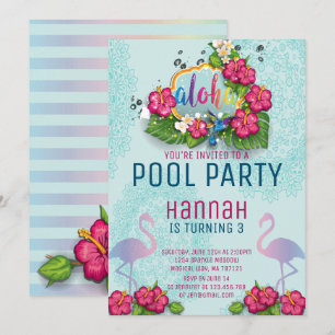 Flamingo Pool Party Verjaardag Uitnodiging Tropisc