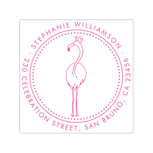 Flamingo Prinses Aangepaste Ronde Naam Retouradres Zelfinktende Stempel