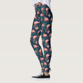 Flamingo Print, Roze Hibiscus Tropische Bloem Leggings (Links)