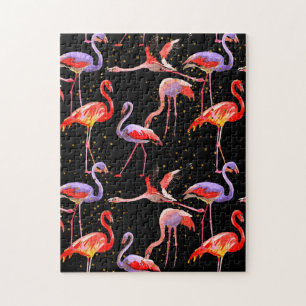Flamingo Puzzle Colorful Birds on Black Legpuzzel