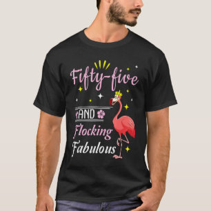 Flamingo Queen Flower Happy 55 jaar en flocking T-shirt