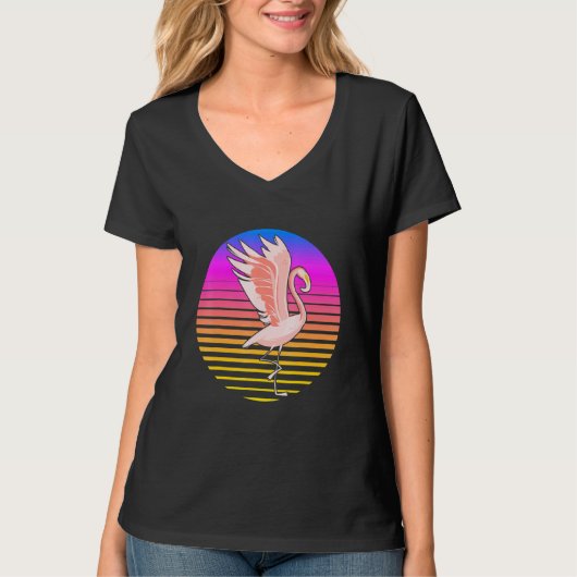 Flamingo Retro Style Design Vibrant Tropic T-shirt (Voorkant)