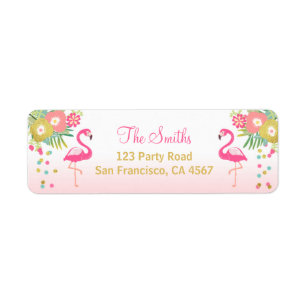 Flamingo Return Address Label Tropical Aloha Luau
