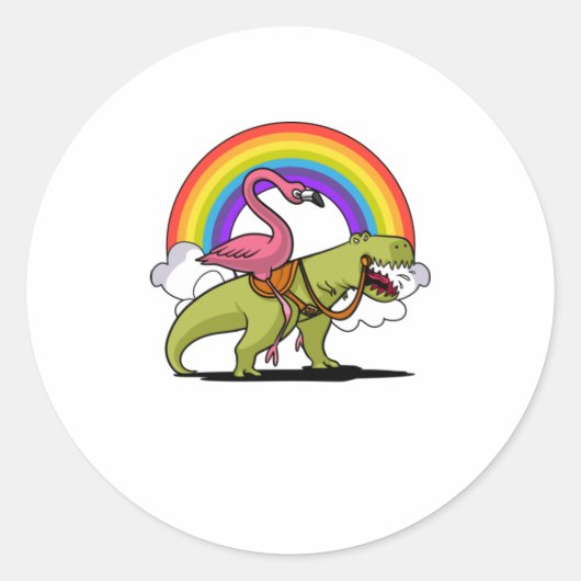 Flamingo Riding Dinosaur T-Shirt Ronde Sticker (Voorkant)