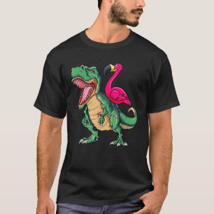 Flamingo Riding Dinosaurus Trex Grappige flamingo T-shirt