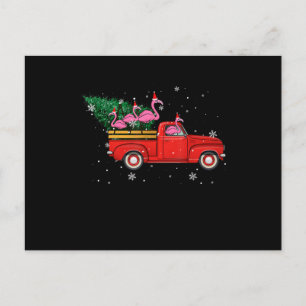 Flamingo Riding Red Truck Xmas kerstkerstmis Briefkaart