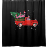 Flamingo Riding Red Truck Xmas kerstkerstmis Douchegordijn (Voorkant)
