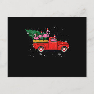 Flamingo Riding Red Truck Xmas kerstkerstmis Feestdagenkaart