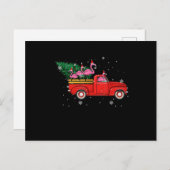 Flamingo Riding Red Truck Xmas kerstkerstmis Uitnodiging Briefkaart (Voorkant / Achterkant)
