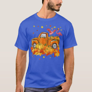 Flamingo Riding Truck Pumpkin Autumn Leaves Herfst T-shirt