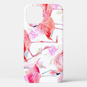 Flamingo Roos: Waterverf vogelbloem iPhone 12 Hoesje