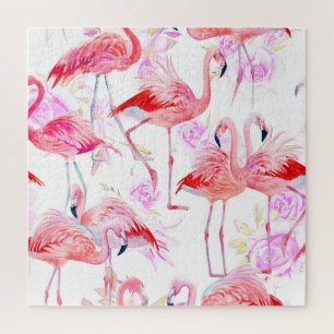 Flamingo Roos: Waterverf vogelbloem Legpuzzel