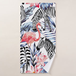 Flamingo rose exotique, zèbre sur l'été arrière -
