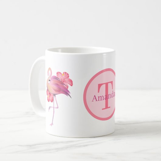 flamingo rose mignon ajouter monogramme Café Mug (Devant gauche)