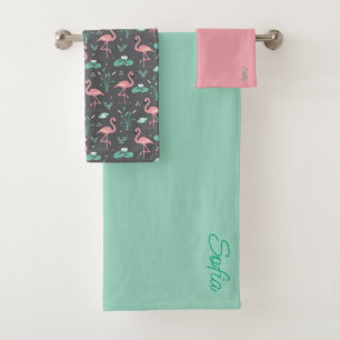 Flamingo rose motif gris turquoise mignon