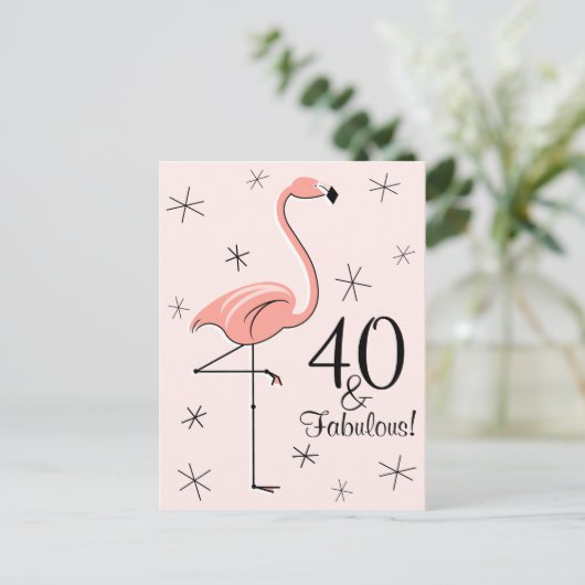 Flamingo Roze "40 en Fabulous!" verticaal briefkaa Briefkaart (Staand voorkant)