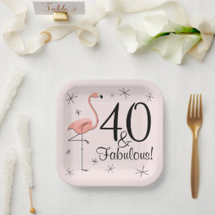 Flamingo Roze 40 en Fabulous vierkant Papieren Bordje