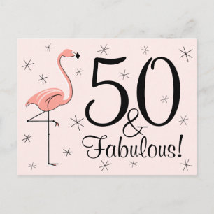 Flamingo Roze "50 en Fabulous!" briefkaart