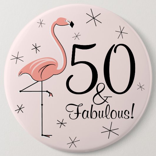 Flamingo Roze '50 en Fabulous!'-toets Ronde Button 6,0 Cm (Voorkant)