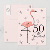 Flamingo Roze "50 en Fabulous!" verticaal briefkaa Briefkaart (Voorkant / Achterkant)