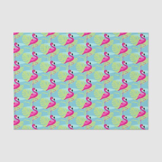 Flamingo roze aqua blauwgroen vogelpapier tissuepapier (Voorkant)