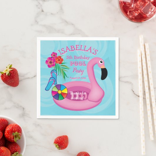 Flamingo Roze Bloemen 5e verjaardag Pool Party Servet (Insitu)